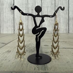 VTG LIZ CLAIBORNE Chandelier Drop Gold Tone 3" Earrings Beautiful Retro Y2K